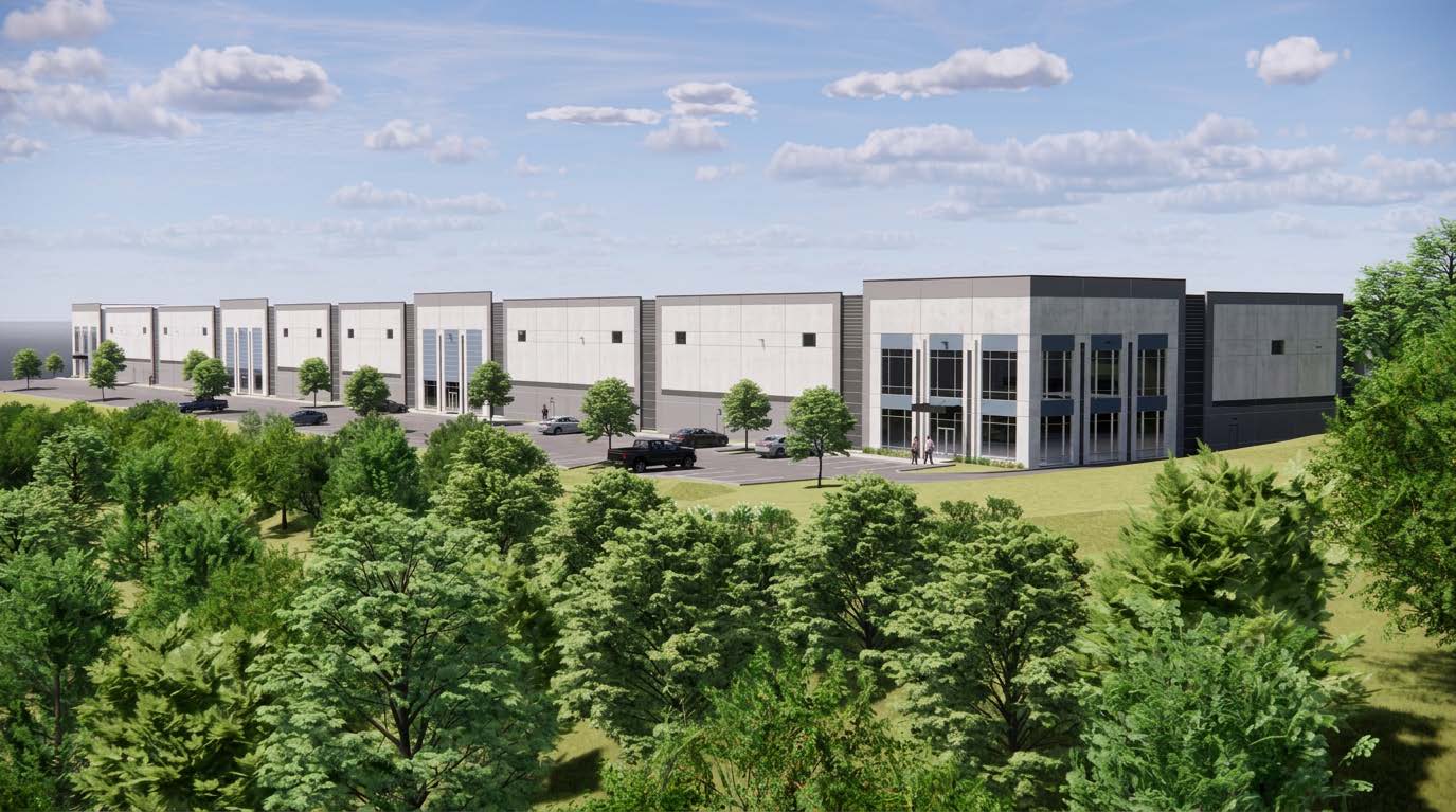 Rendering of the building elevation viewed from the tree line